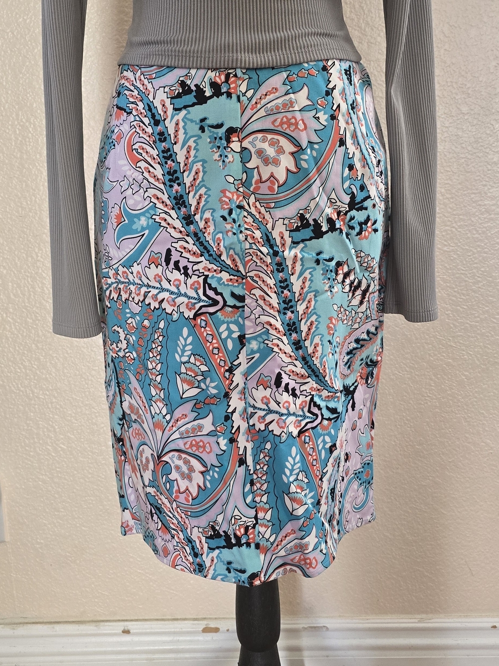 Printed Midi Skirt in Teal & Coral